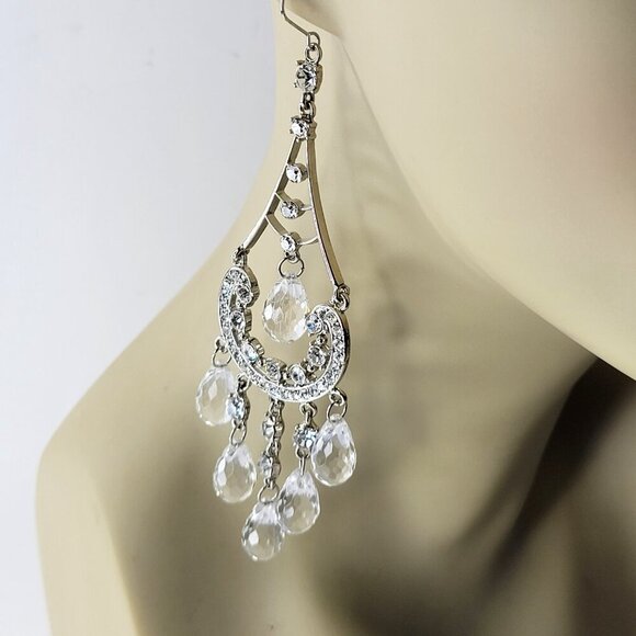 Crystal Chandelier Earrings Silver Long Earrings Bridal Earrings - Picture 2 of 8